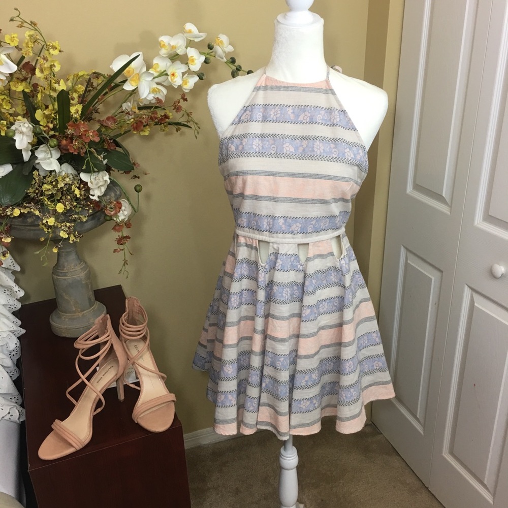 Chelsea & Violet Halter Striped Fit & Flare Dress Boho Romantic Summer Coastal